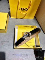 AAA Fendi Textured Leather Belt For Women - Yellow Gold Diamond Buckle